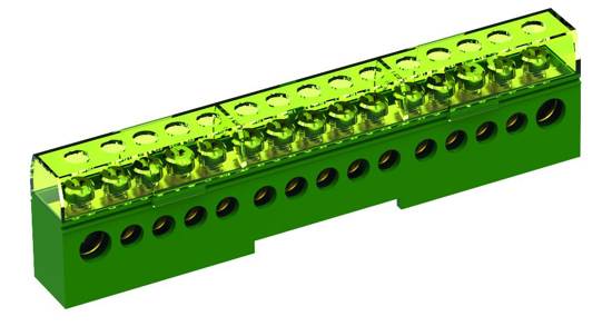 Picture of Bloco repartidor modular 1P 80A x15 furos Verde