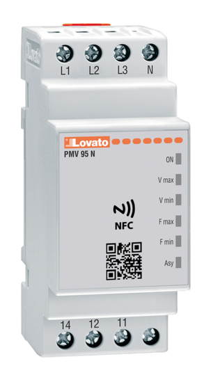 Picture of Relé mín V + Máx V + assimetria V + mín Hz + máx Hz + seq + falta de fase 3F+N, 1CO, 380-575V~ program. NFC