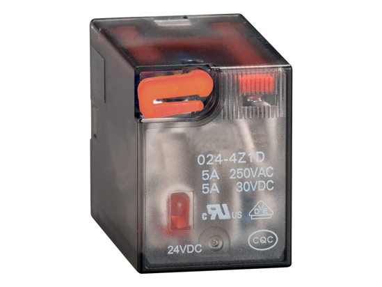 Picture of Relé industrial miniatura com led e atuador mecânico, 4CO-5A, 230V~