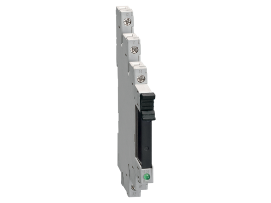 Picture of Relé "slim" eletromecânico 1CO, 24V≅, em base com bornes de aperto por parafuso