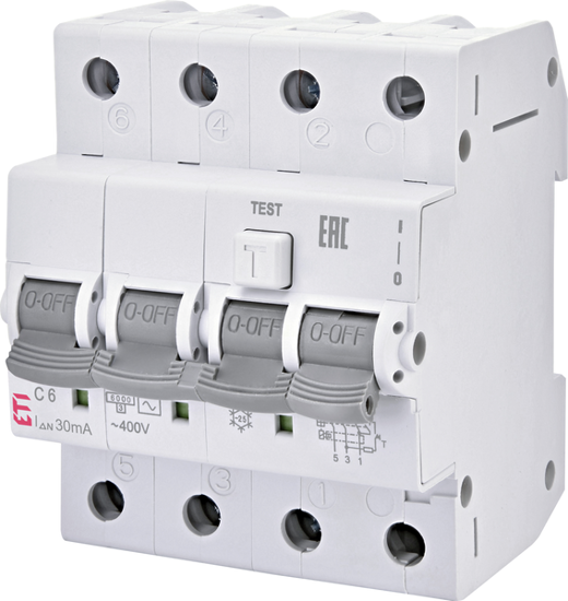 Picture of Disjuntor diferencial compacto 10kA curva C 3P 6A classe AC 30mA 