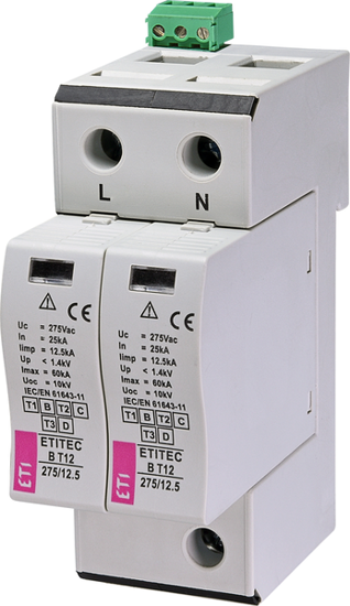 Picture of Descarregador de sobretensões B T12 275Vac 12.5kA 2+0 RC