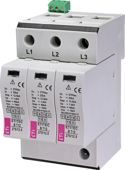 Picture of Descarregador de sobretensões B T12 275Vac 12.5kA 3+0 RC