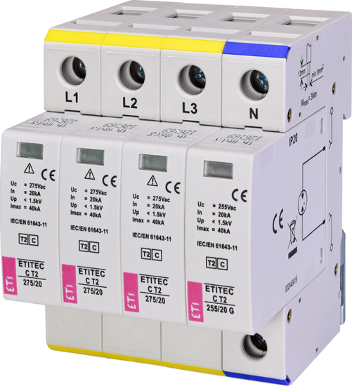 Picture of Descarregador de sobretensões C T2 275Vac 20kA 3+1 