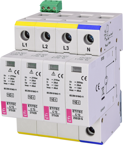 Picture of Descarregador de sobretensões C T2 275Vac 20kA 3+1RC 