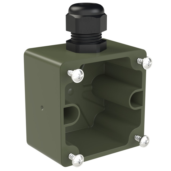 Picture of Caixa mural VERDE BRONZE (militar) c/ 1x bucin M20x1,5, para tomadas □75x75mm, IP66/68