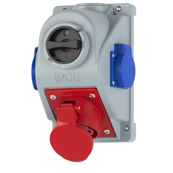 Picture of Tomada mural fêmea c/ interruptor 0-I+2xschuko IP44 16A 3P+T+N 400V