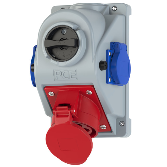 Picture of Tomada mural fêmea c/ interruptor 0-I+2xschuko IP44 32A 3P+T 400V