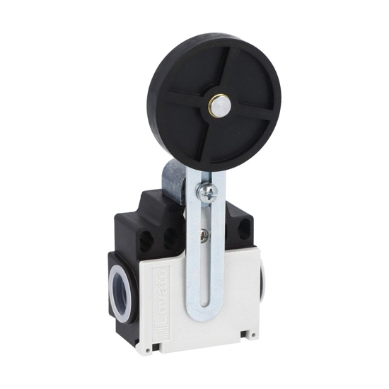 Picture of Fim-de-curso dupla entrada plástico+haste ajustável+rodízio borracha ação lenta 2NA