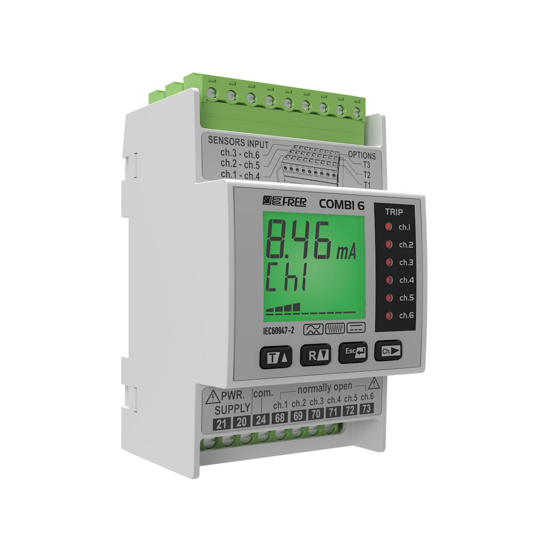 Picture of Relé difer mod 6CH cl. A-F +RS485, I∆n 0,03-30A/50-60Hz, 20-60V≅